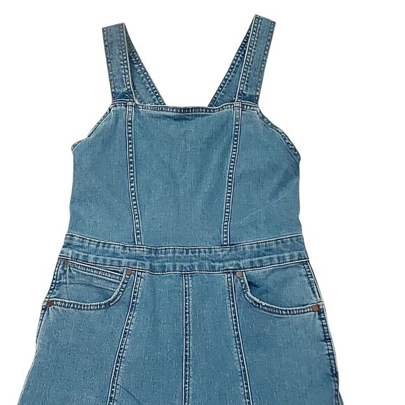 Billabong x Wrangler Sun Western Overalls Womens 26 Blue Raw Hem Stretch Denim - Picture 3 of 13